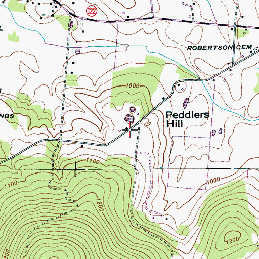 Topographic Map of Peddlers Hill, TN