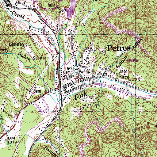 Topographic Map of Petros, TN