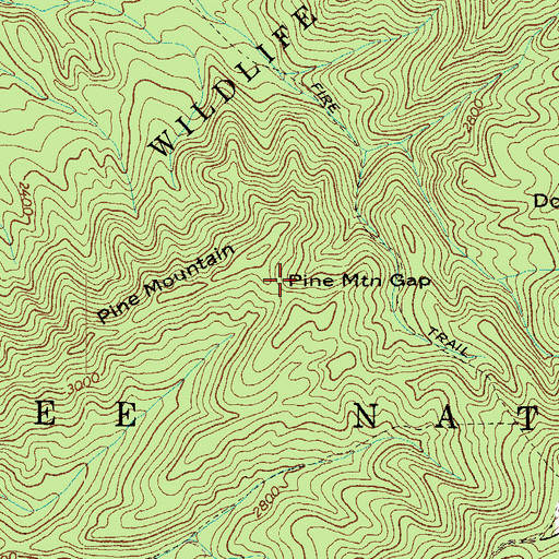 Topographic Map of Pine Mountain Gap, TN