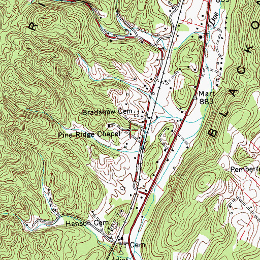 Topographic Map of Pine Ridge Chapel, TN