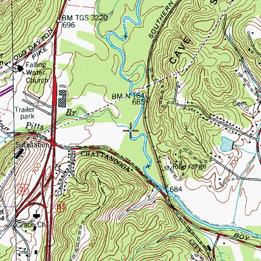 Topographic Map of Pitts Branch, TN