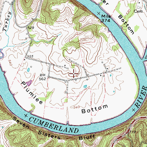 Topographic Map of Plumlee Bottom, TN