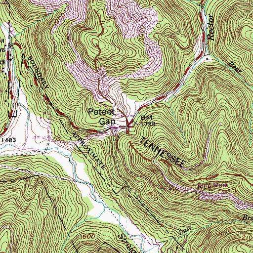 Topographic Map of Poteet Gap, TN