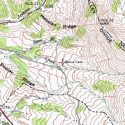 Topographic Map of Reece Cemetery, TN
