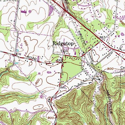 Topographic Map of Ridgetop, TN