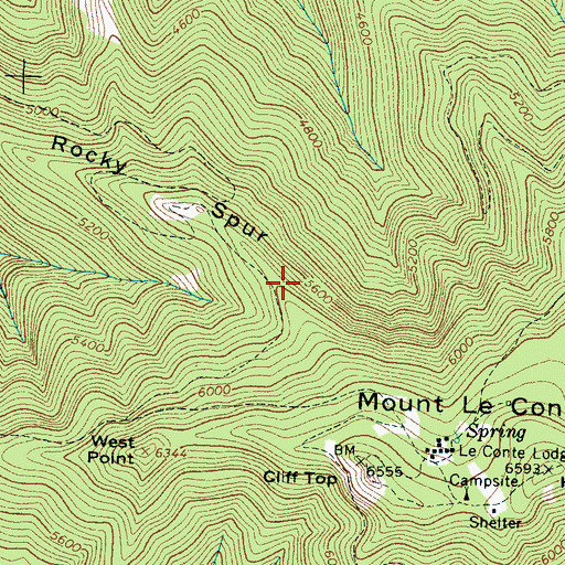 Topographic Map of Rocky Spur, TN