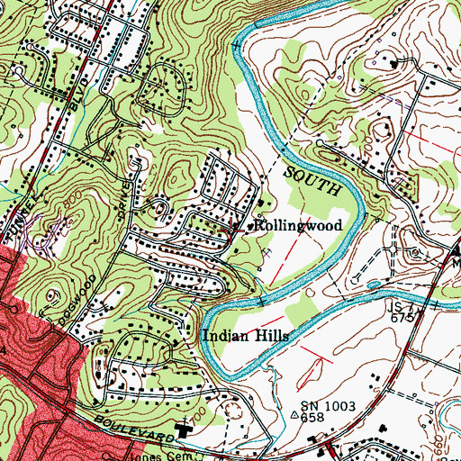 Topographic Map of Rollingwood, TN