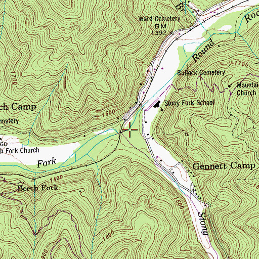Topographic Map of Round Rock Creek, TN