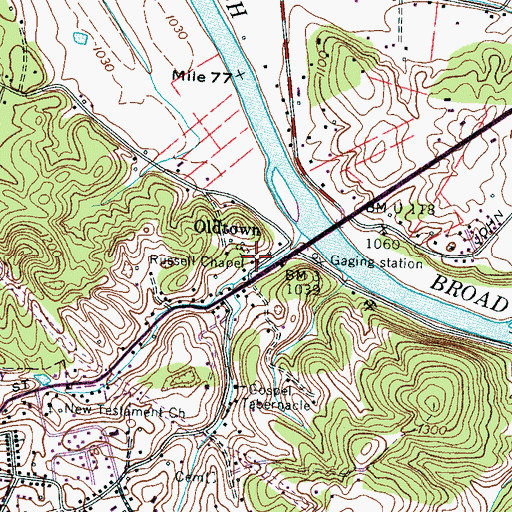 Topographic Map of Russell Chapel, TN