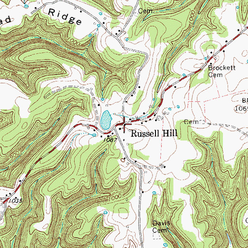 Topographic Map of Russell Hill, TN