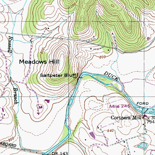 Topographic Map of Saltpeter Bluff, TN