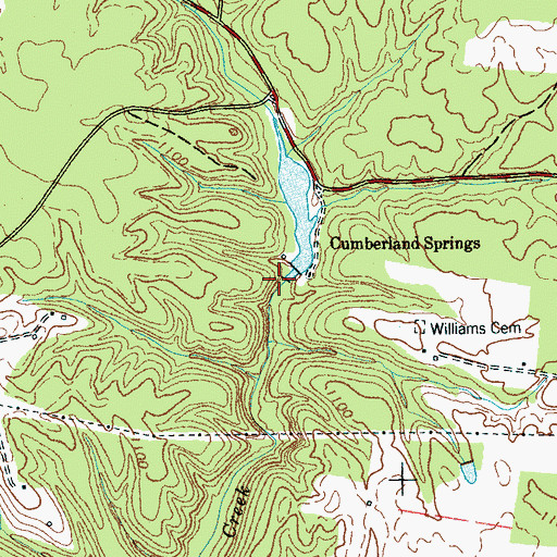 Topographic Map of Cumberland Springs Lake, TN