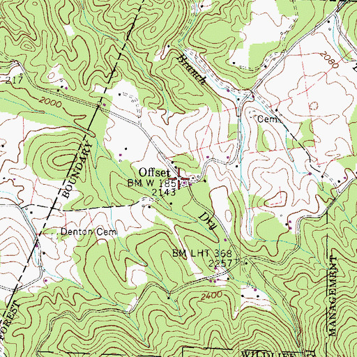 Topographic Map of Offset School (historical), TN