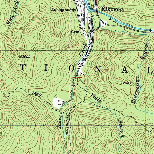 Topographic Map of Tulip Branch, TN