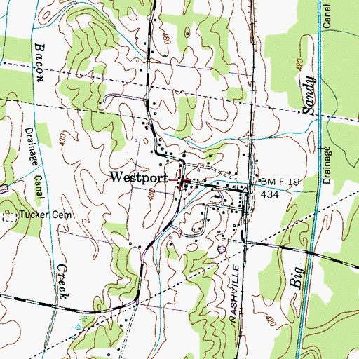 Topographic Map of Westport, TN