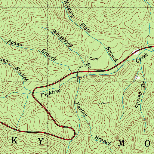 Topographic Map of Agana Branch, TN