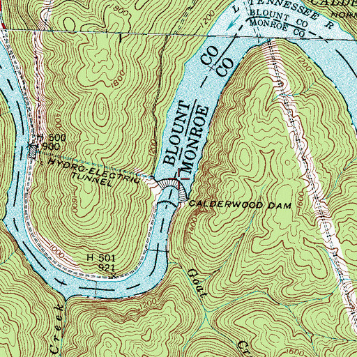 Topographic Map of Calderwood Dam, TN