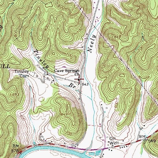 Topographic Map of Cave Springs Church, TN