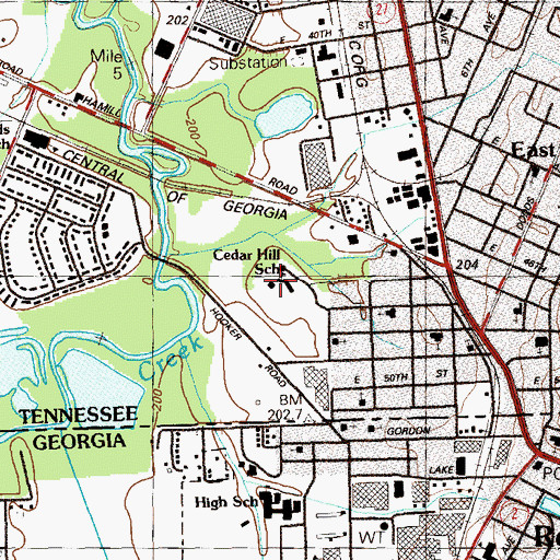 Topographic Map of Cedar Hill School, TN
