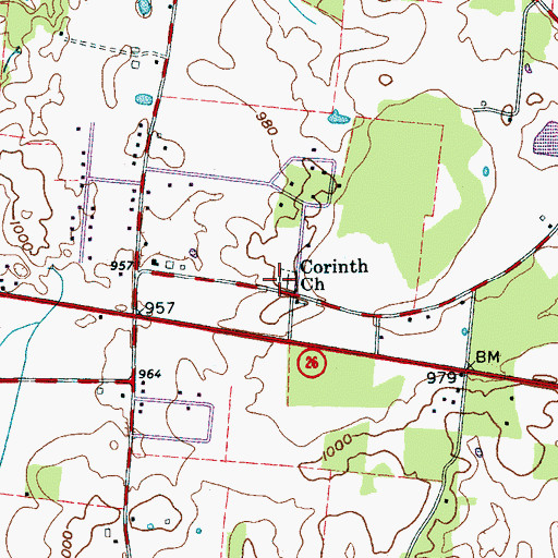 Topographic Map of Corinth Church, TN