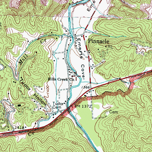 Topographic Map of Hills Creek Church, TN