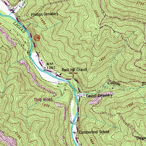 Topographic Map of Diggs Mine, TN