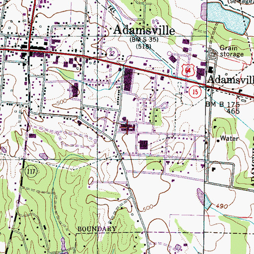 Topographic Map of Adamsville High School, TN