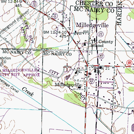 Topographic Map of Milledgeville Cemetery, TN
