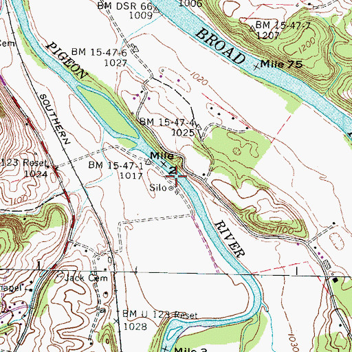 Topographic Map of Deep Ford Bridge (historical), TN