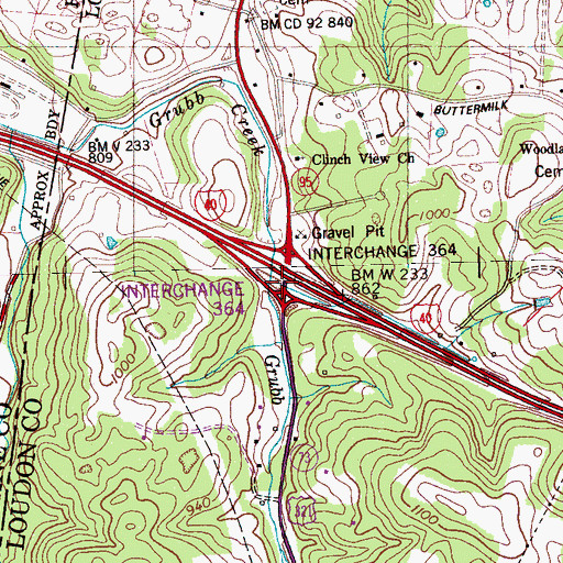 Topographic Map of Interchange 364, TN