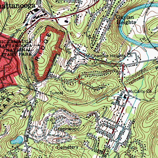 Topographic Map of North Tower Forest, TN