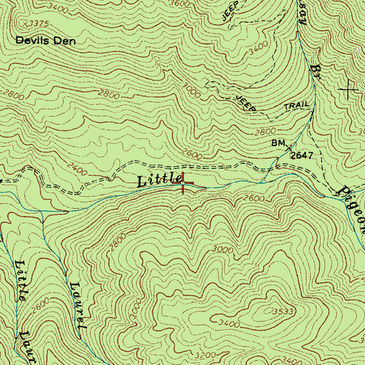 Topographic Map of Devils Den Branch, TN