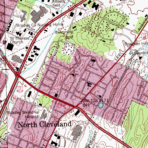 Topographic Map of First Church of the Nazarene, TN