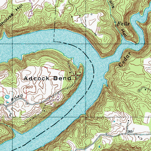 Topographic Map of Adcock Bend, TN