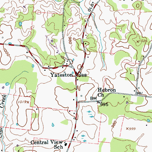 Topographic Map of Yateston, TN