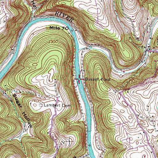 Topographic Map of Bussell Ford, TN