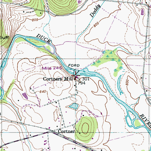 Topographic Map of Cortners Mill, TN