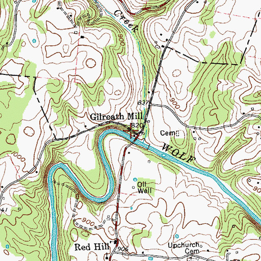 Topographic Map of Gilreath Mill, TN
