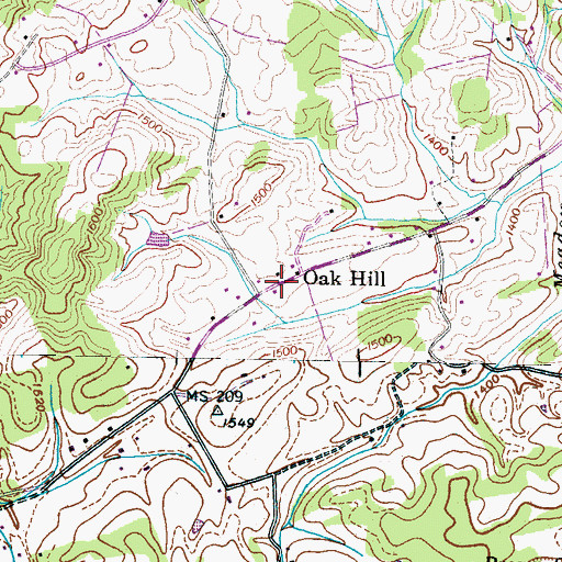Topographic Map of Oak Hill, TN