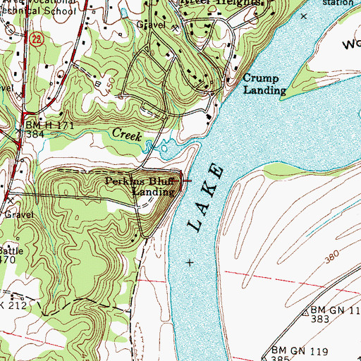 Topographic Map of Perkins Bluff Landing, TN