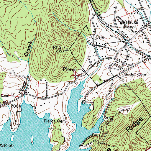 Topographic Map of Pierce, TN