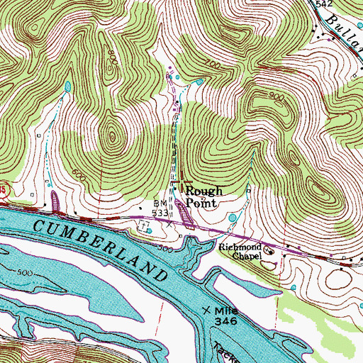 Topographic Map of Rough Point, TN