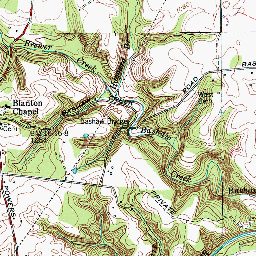 Topographic Map of Bashaw Ford, TN