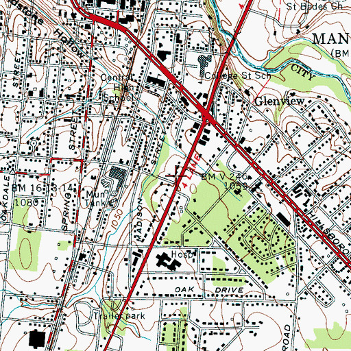 Topographic Map of Manchester Cumberland Presbyterian Church, TN