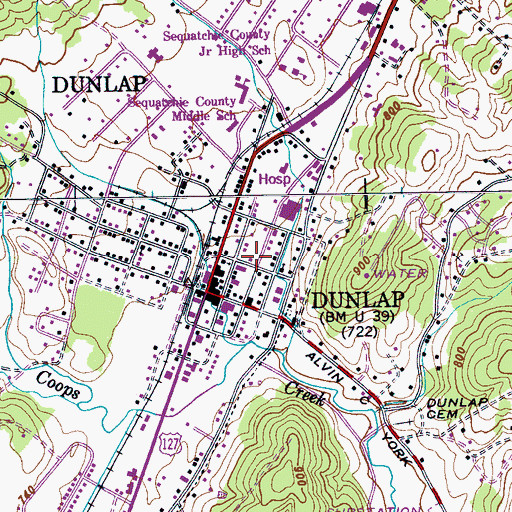 Topographic Map of Dunlap City Hall, TN