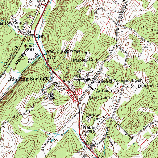 Topographic Map of Blowing Springs Baptist Church, TN