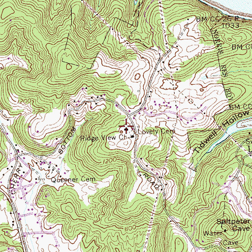 Topographic Map of Cove Creek View School (historical), TN