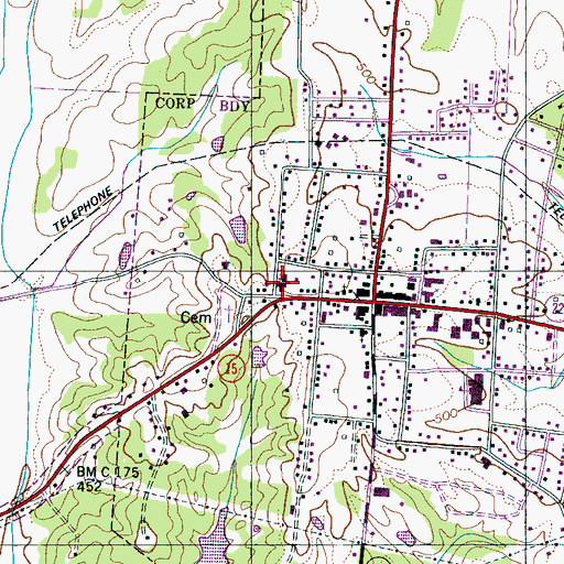 Topographic Map of Adamsville First Baptist Church, TN