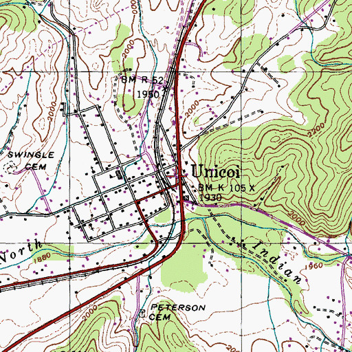 Topographic Map of Unicoi Baptist Church, TN