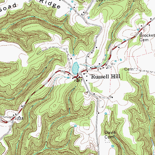 Topographic Map of Russell Hill Presbyterian Church, TN